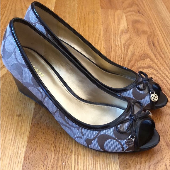 Coach Shoes - Coach Paola Brown tan signature peep toe wedge